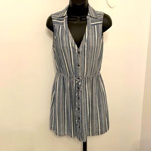BeBop Blue White Striped Sleeveless Collared Shirt Midi Dress Womens Size Med